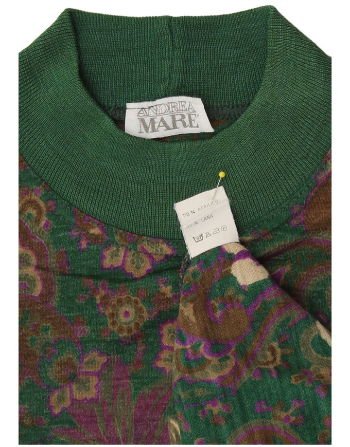 Sweter damski Andrea Mare z golfem UK 14, średni zielony paisley