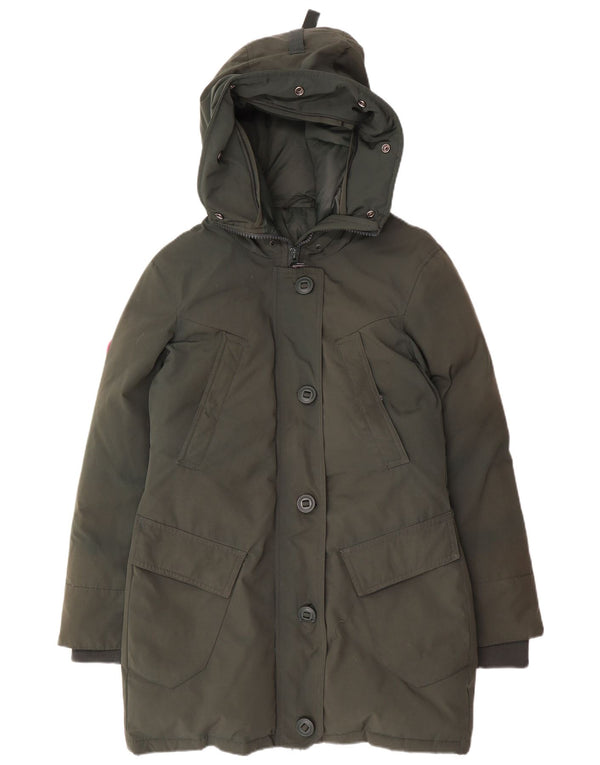 Damski ocieplany płaszcz z kapturem Superdry UK 10, mały, zielony nylon