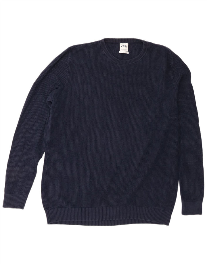 Męski sweter z okrągłym dekoltem Zara XL, granatowy