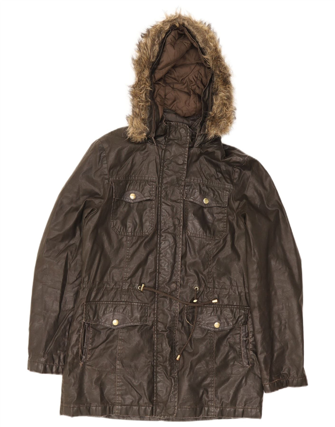 Marks & Spencer Damska kurtka z kapturem i woskowaną bawełną UK 8, mała khaki