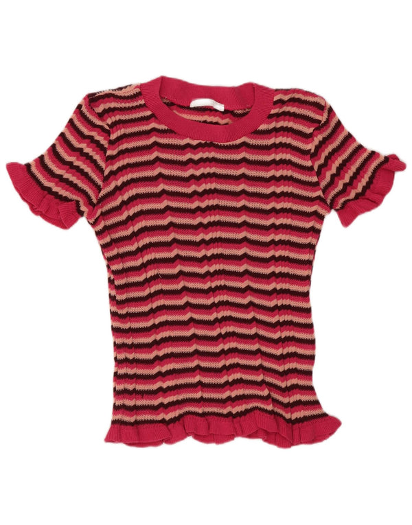 T-shirt damski Zara Top UK 8, małe, różowe paski, poliester