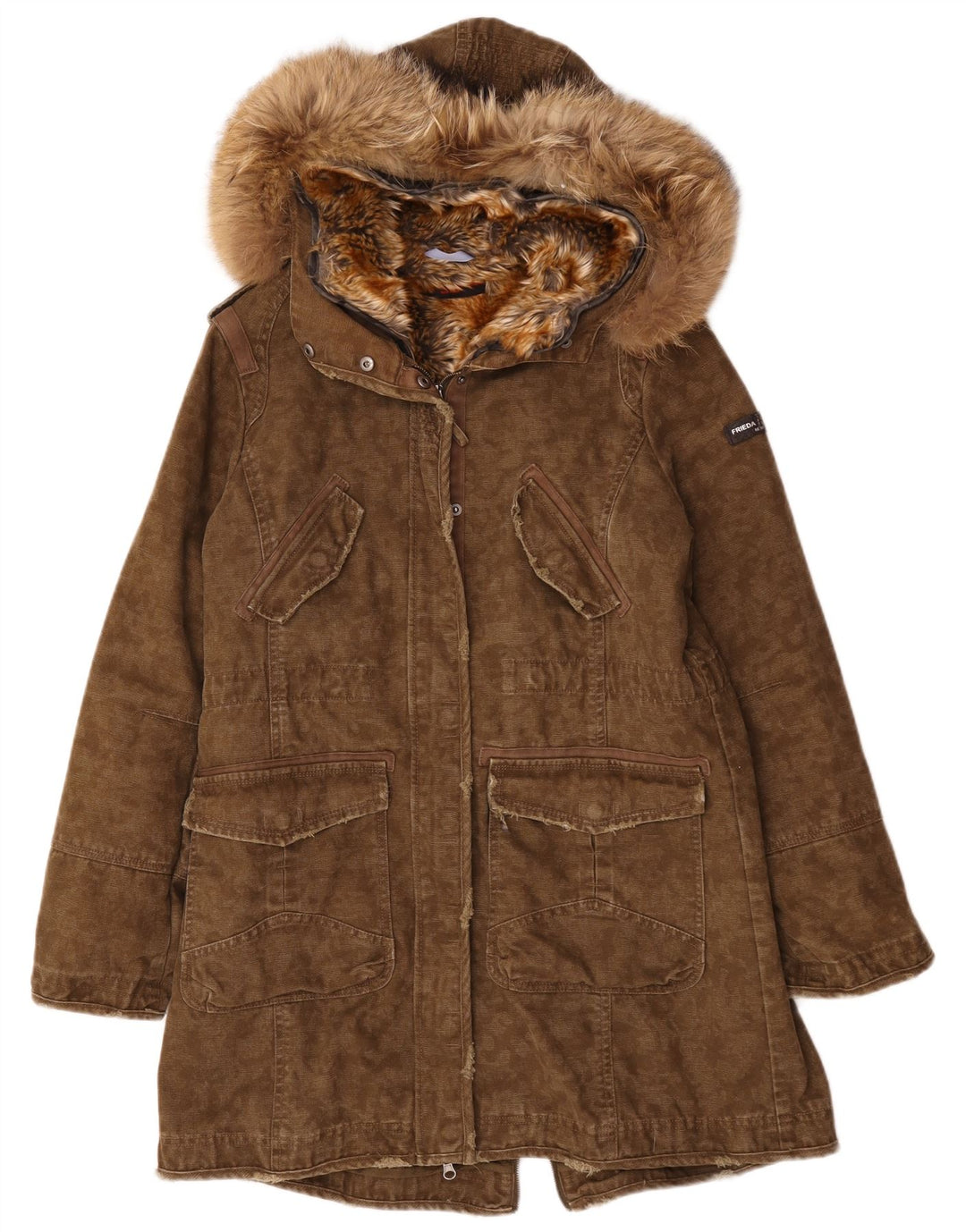 Damska kurtka parka z kapturem Frieda & Freddies EU 40, średnia bawełna khaki