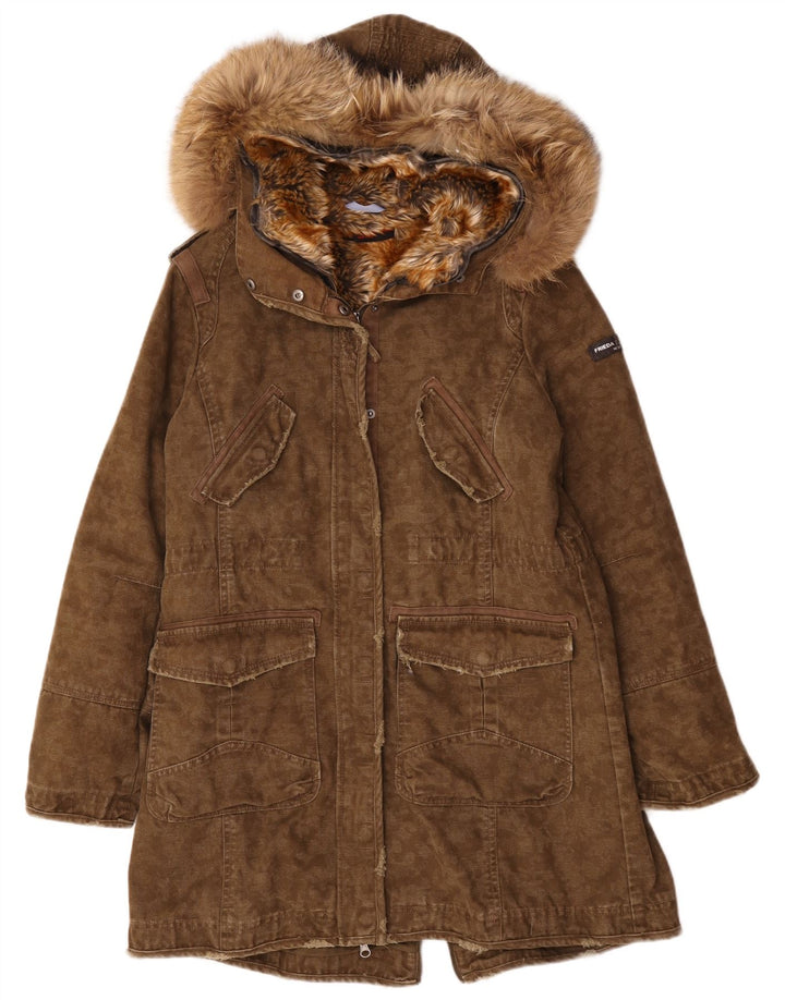 Damska kurtka parka z kapturem Frieda & Freddies EU 40, średnia bawełna khaki