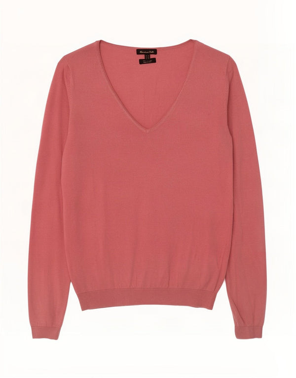 Sweter damski Massimo Dutti z dekoltem w kształcie litery V, UK 12, średni różowy jedwab