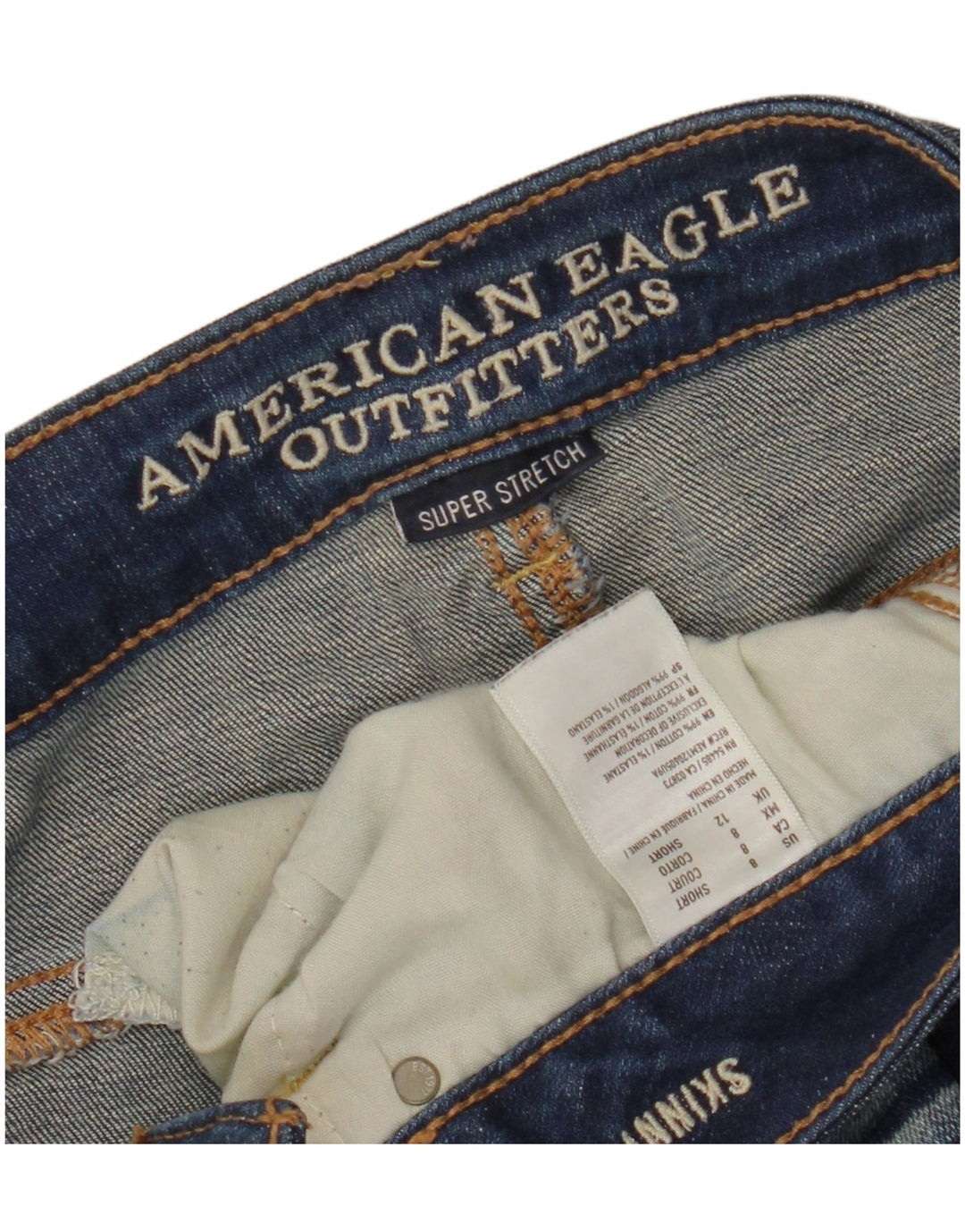 Damskie jeansy skinny AMERICAN EAGLE UK 12 Medium W28 L27 Granatowa bawełna