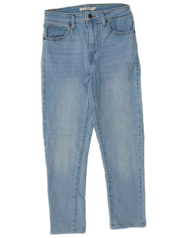 Damskie jeansy Levi's 721 z wysokim stanem, obcisłe, przycięte W28 L24, niebieska bawełna