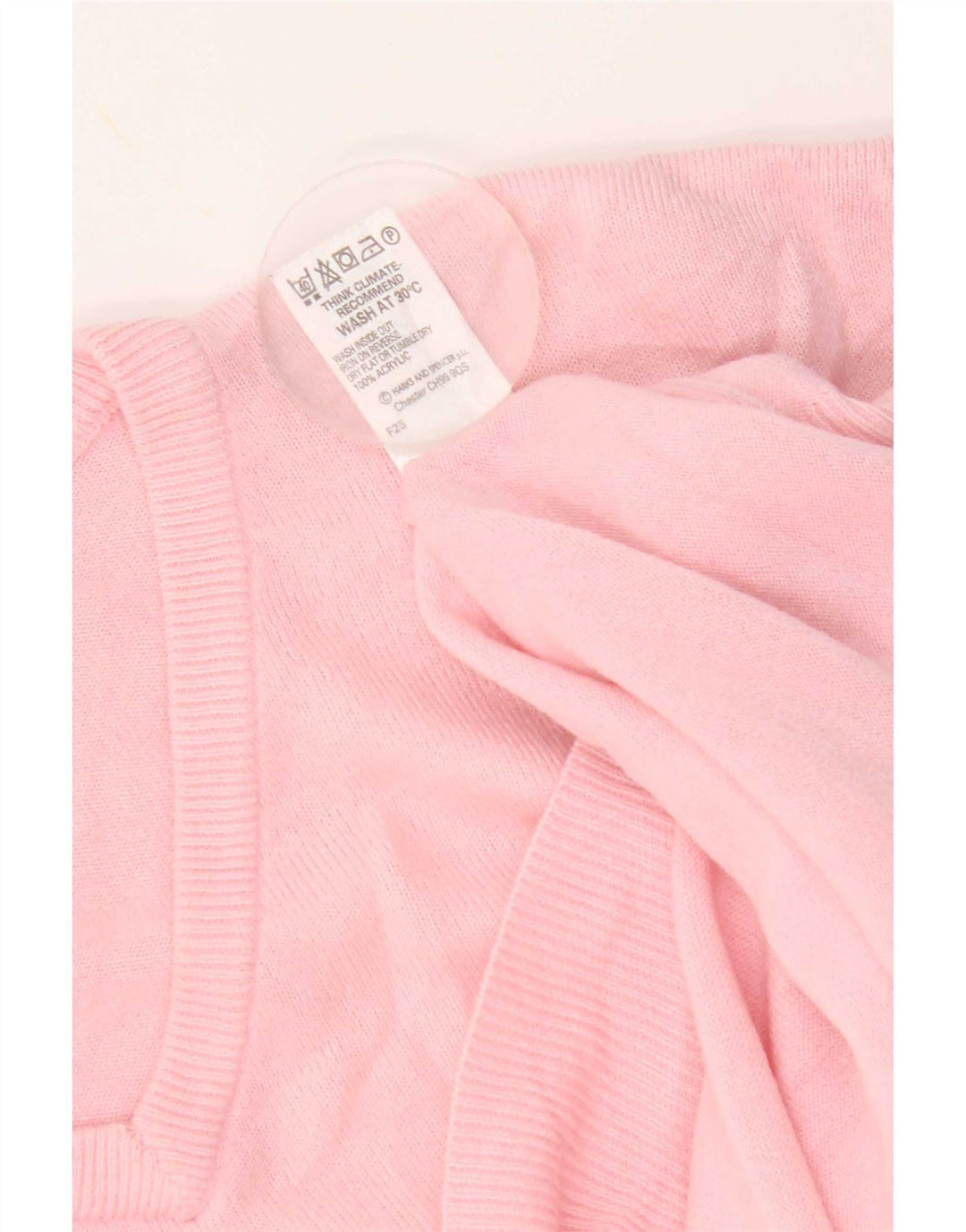 Marks & Spencer Męski sweter w kolorze niebieskim Harbor z dekoltem w kształcie litery V, duży, różowy, akrylowy