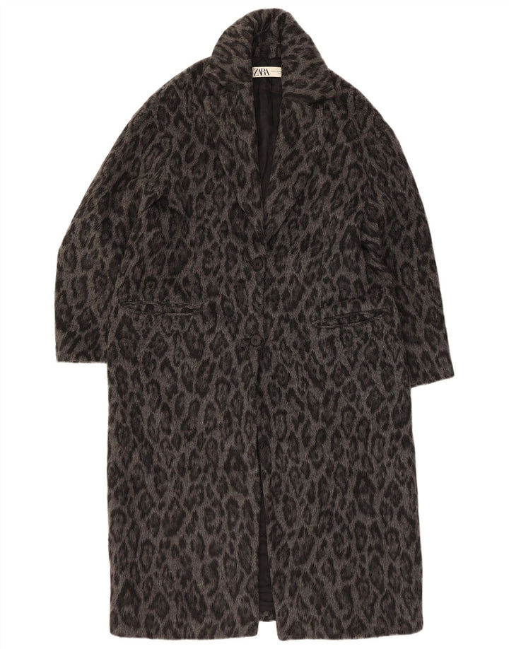 Damski płaszcz oversize Zara UK 6 XS Szary, wełniany nadruk zwierzęcy