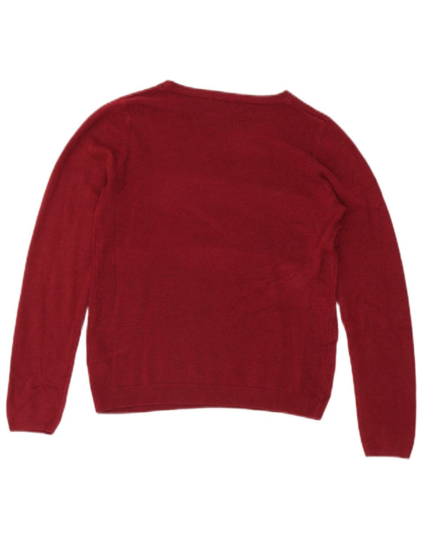 Marks & Spencer Damski sweter z dekoltem w łódkę, UK 8, mały, bordowy akryl