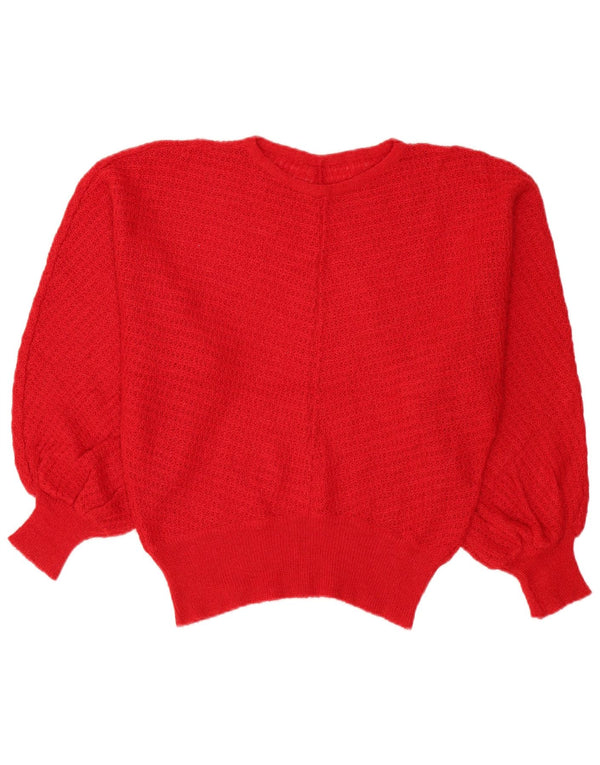 Sweter damski w stylu vintage z okrągłym dekoltem UK 16, duży czerwony