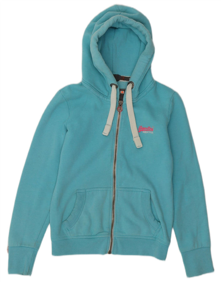 SUPERDRY Damski sweter z kapturem i zamkiem UK 10 Small, niebieski, bawełniany