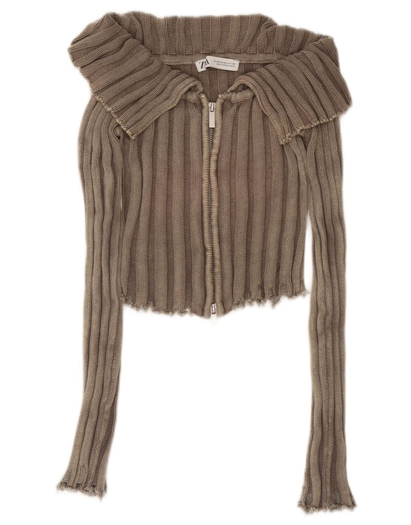 Sweter damski Zara Crop Cardigan UK 4 XS brązowy