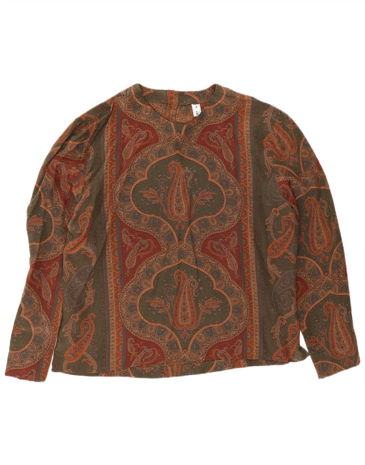 Damska bluzka w stylu vintage IT 46, duża, szara, jedwabna paisley
