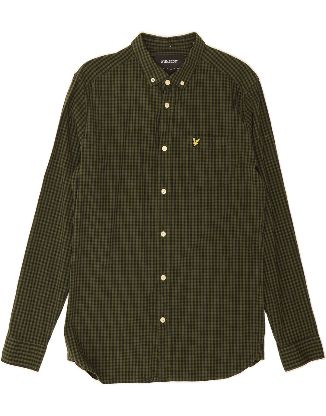 LYLE & SCOTT Mens Slim Fit Shirt Large Green Gingham Cotton Vintage Lyle & Scott and Second-Hand Lyle & Scott from Messina Hembry 