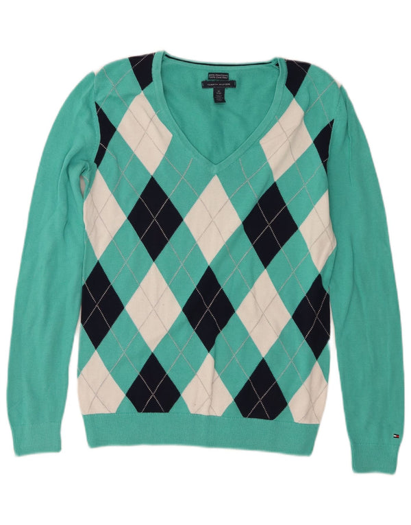 Damski sweter Tommy Hilfiger z dekoltem w kształcie litery V, UK 6 XS, turkusowy