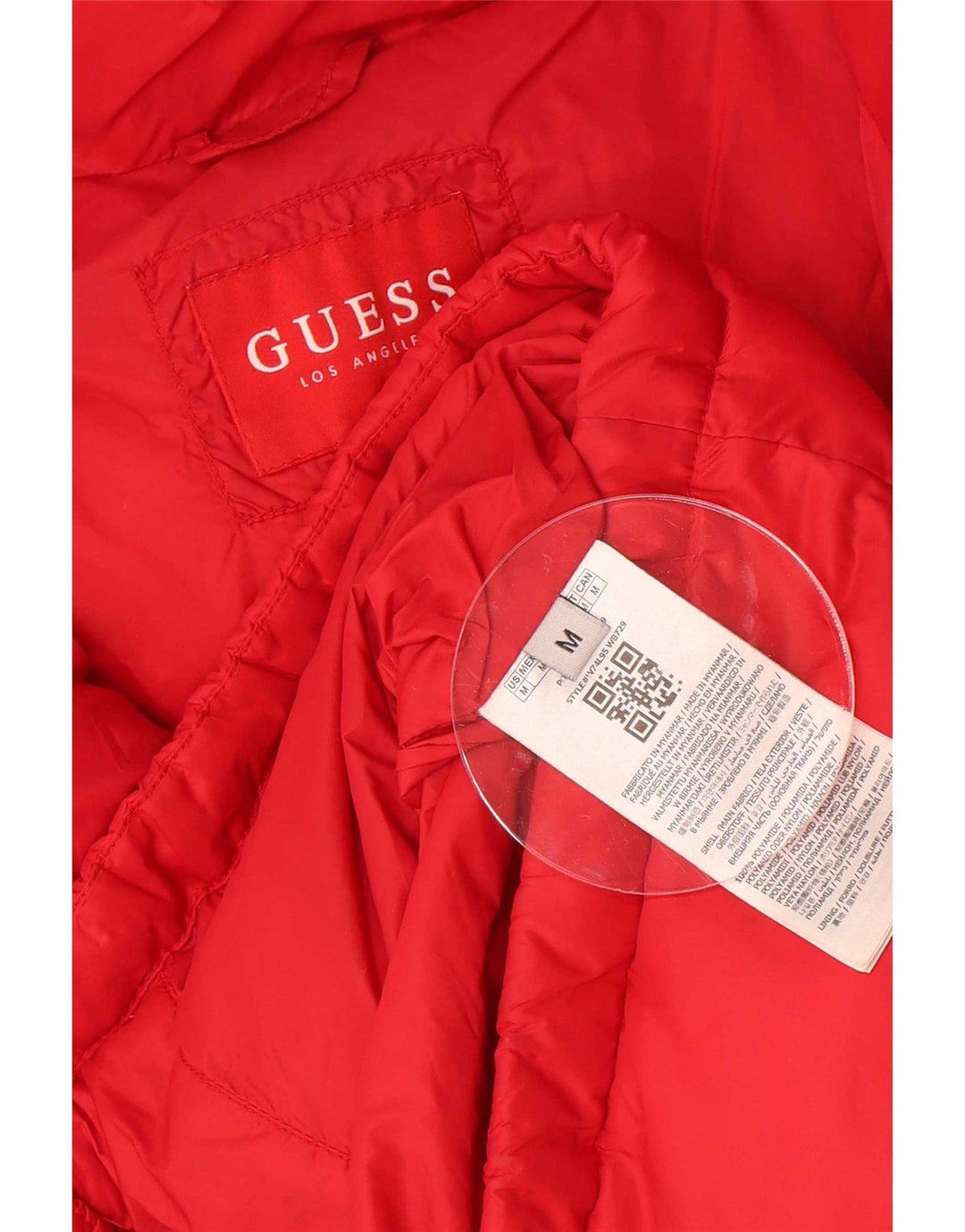 Damska, oversize'owa kurtka wyściełana Guess UK 14, średnia czerwona, poliamid