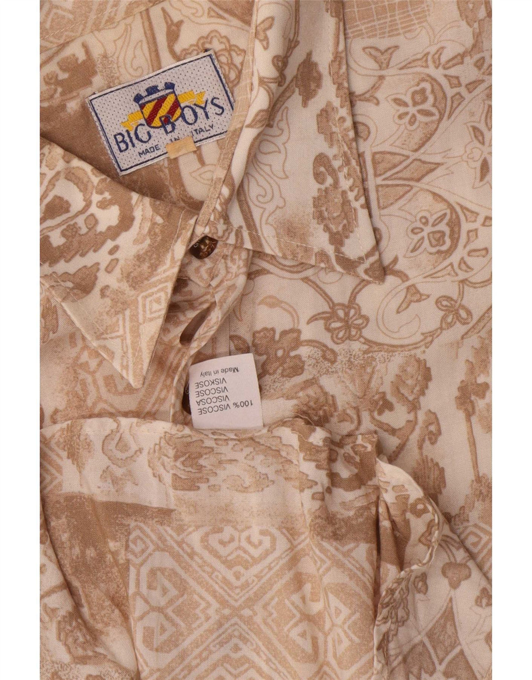 Koszula męska z krótkim rękawem w stylu vintage, średnio brązowa wiskoza w kwiaty