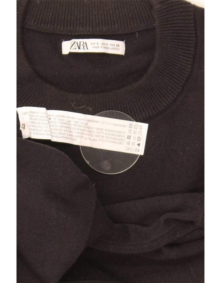 Męski sweter z okrągłym dekoltem Zara, mały, czarny, bawełniany