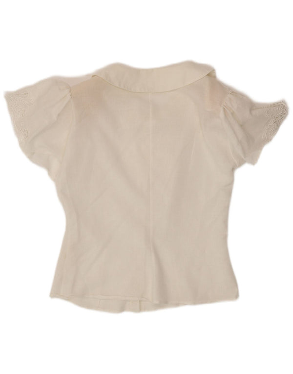 Damska bluzka koszulowa z krótkim rękawem VINTAGE UK 12 Średnia biała bawełna