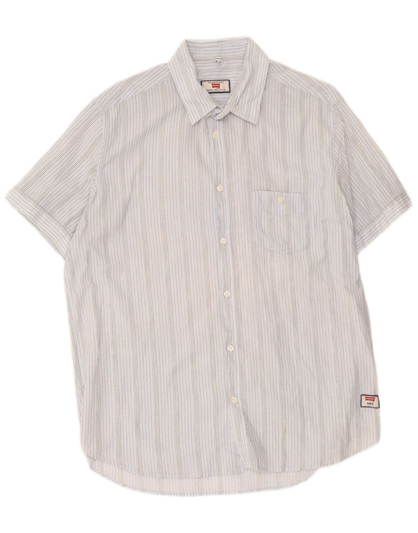 Carrera Mens Short Sleeve Shirt XL Blue Striped Cotton