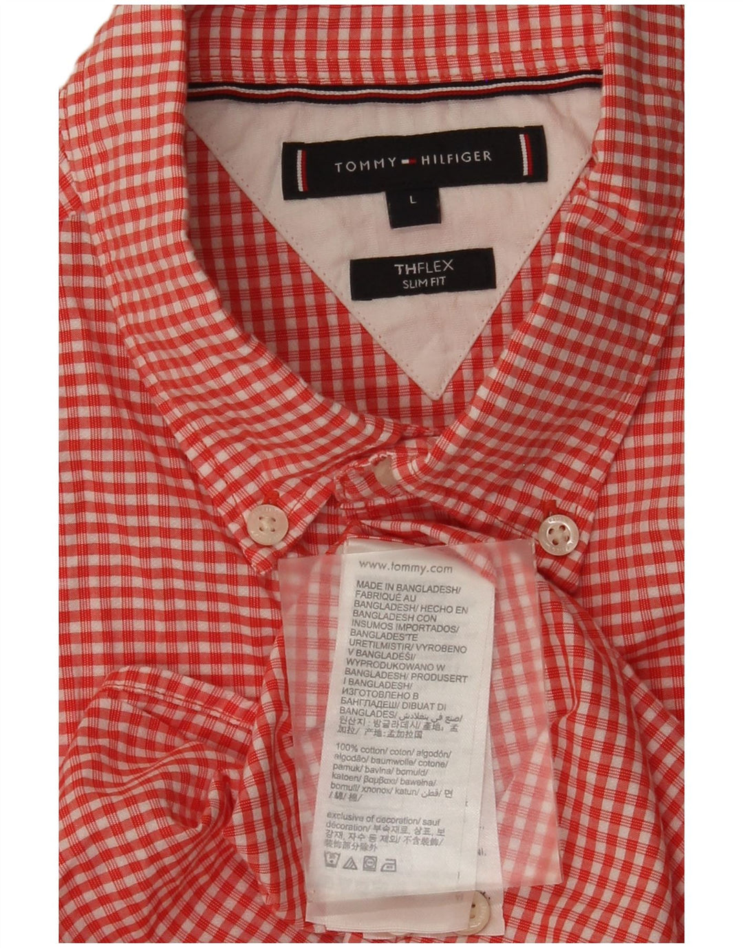 Męska koszula slim fit Tommy Hilfiger, duża, czerwona bawełniana kratka