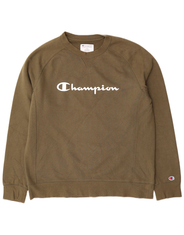 Męski sweter z grafiką Champion, duży, bawełniany khaki