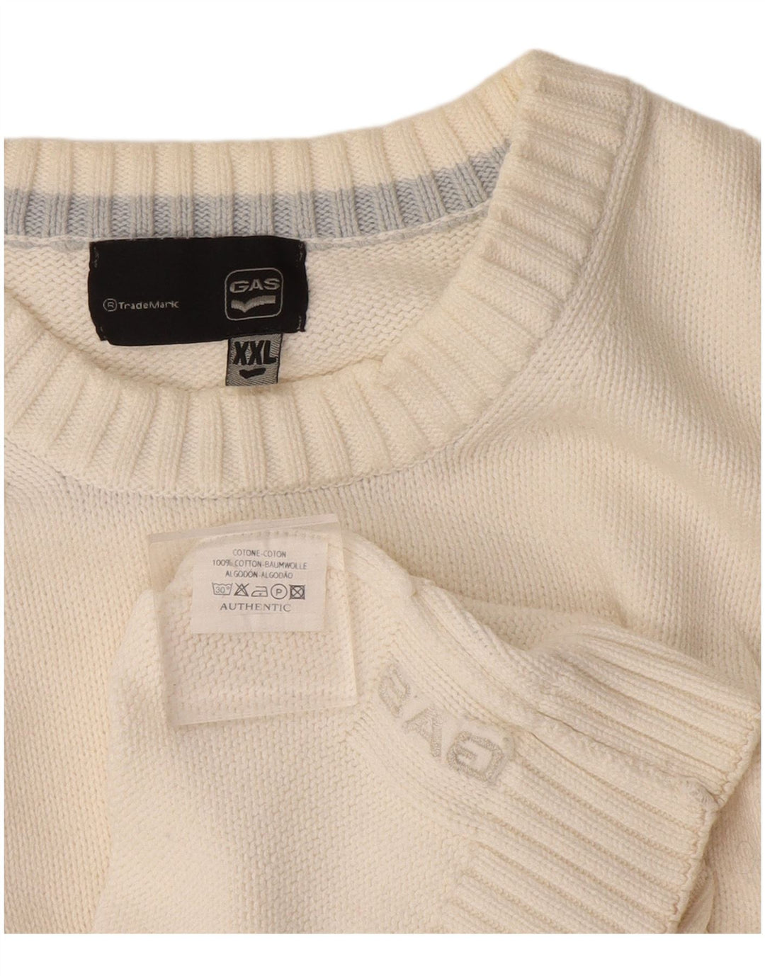 Męski sweter z okrągłym dekoltem Gas, 2XL, biała bawełna