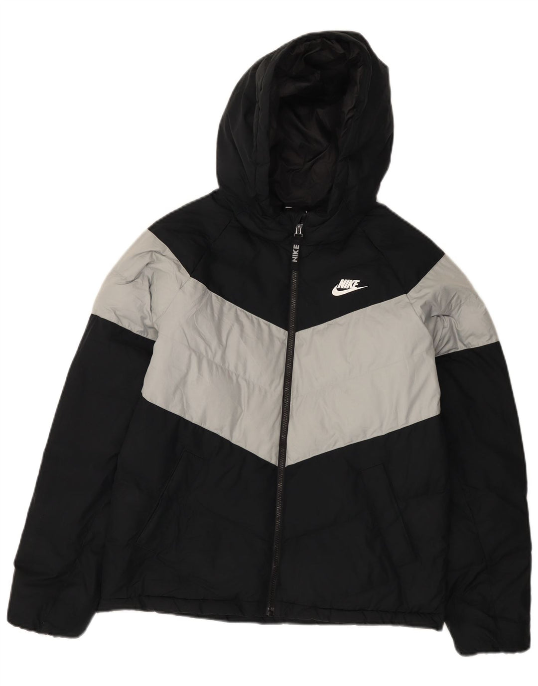 Chłopięca wyściełana kurtka z kapturem i kapturem Nike 13-14 lat XL Czarny poliester z blokami kolorów