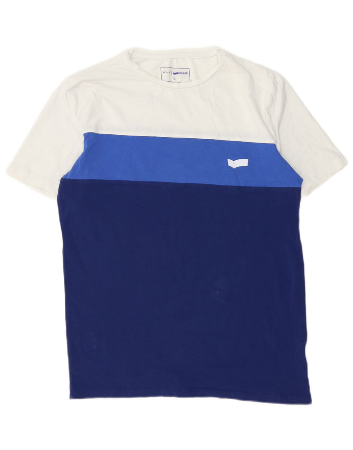 T-shirt męski Gas, duży, niebieski, bawełniany z blokami kolorów