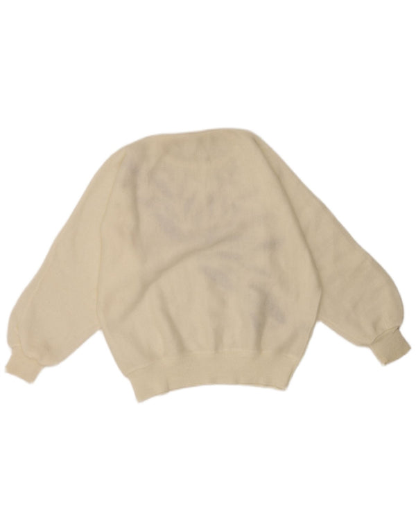 Sweter damski w stylu vintage z okrągłym dekoltem UK 10 Mały biały geometryczny retro