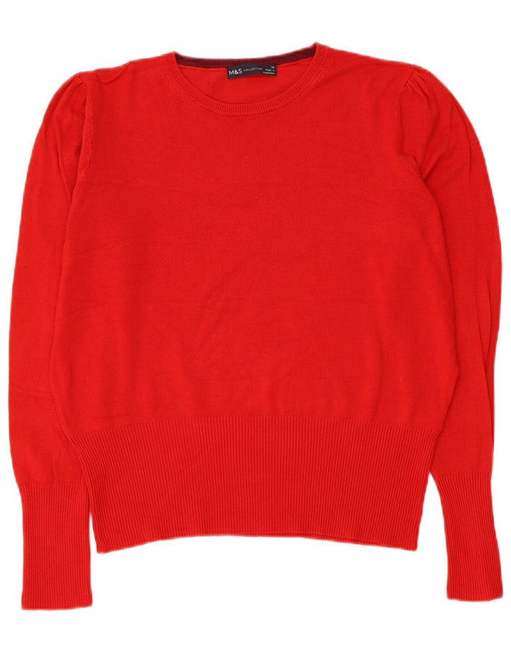 Marks & Spencer Damski sweter z okrągłym dekoltem UK 14, duży, czerwony, wiskoza