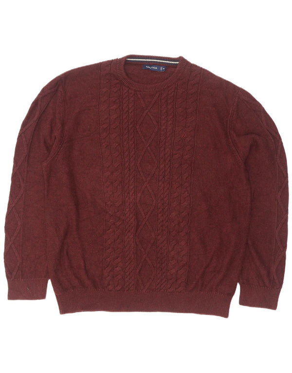 Męski sweter Nautica z okrągłym dekoltem 2XL, bordowa bawełna