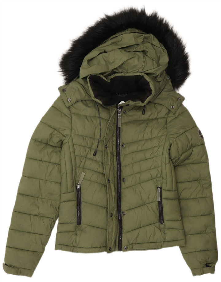 Damska wyściełana kurtka z kapturem Superdry UK 8, mała, zielona nylonowa