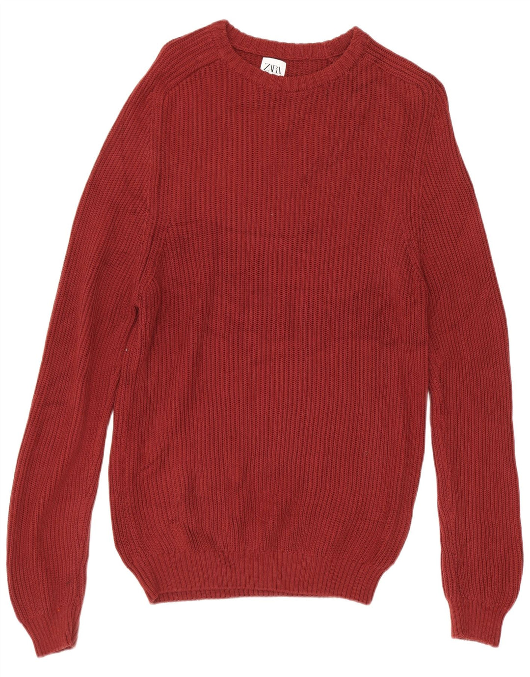Męski sweter Zara z dekoltem w łódkę, średni bordowy bawełniany