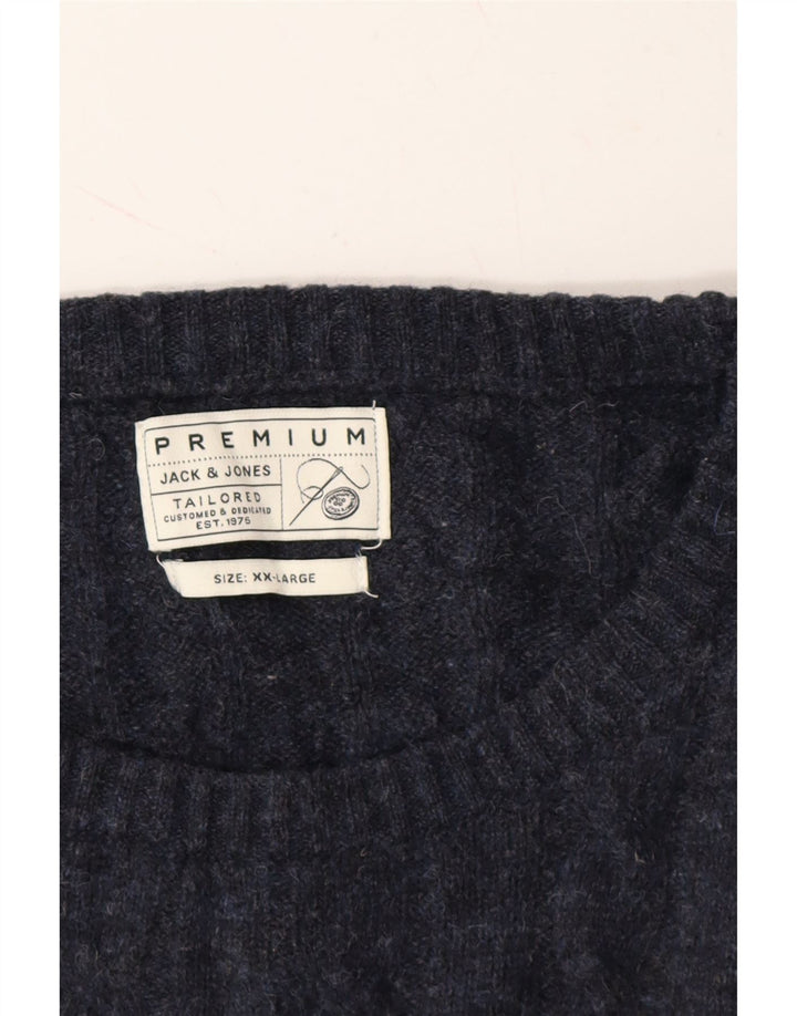 JACK & JONES Mens Crew Neck Jumper Sweater 2XL Navy Blue Wool Vintage Jack & Jones and Second-Hand Jack & Jones from Messina Hembry 
