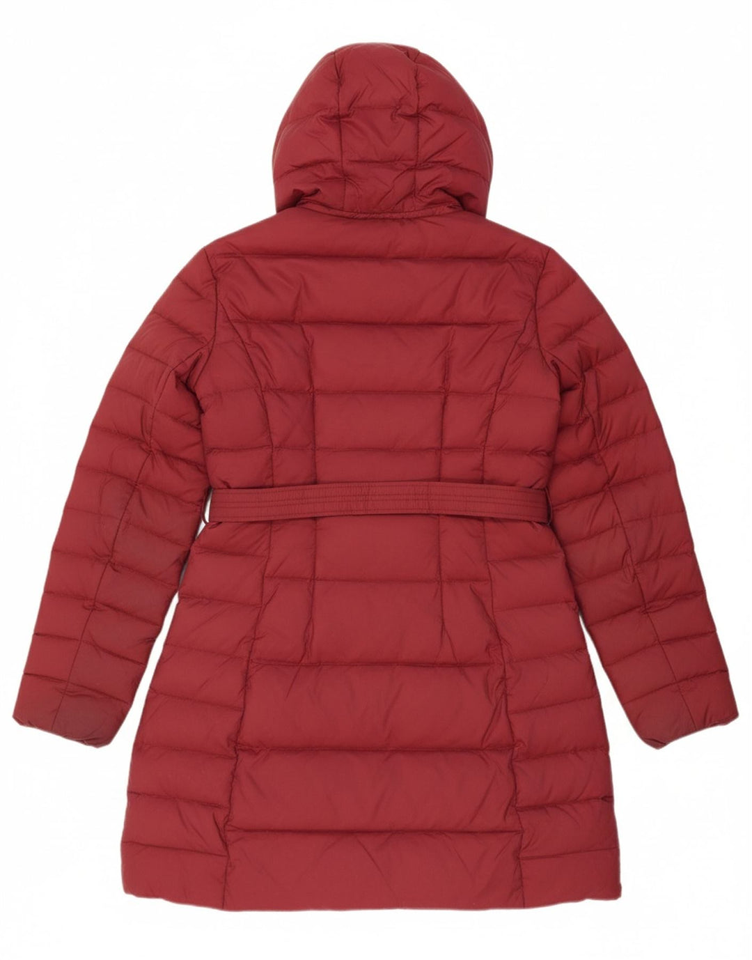 BENETTON Womens Hooded Padded Coat UK 12 Medium Burgundy Polyamide