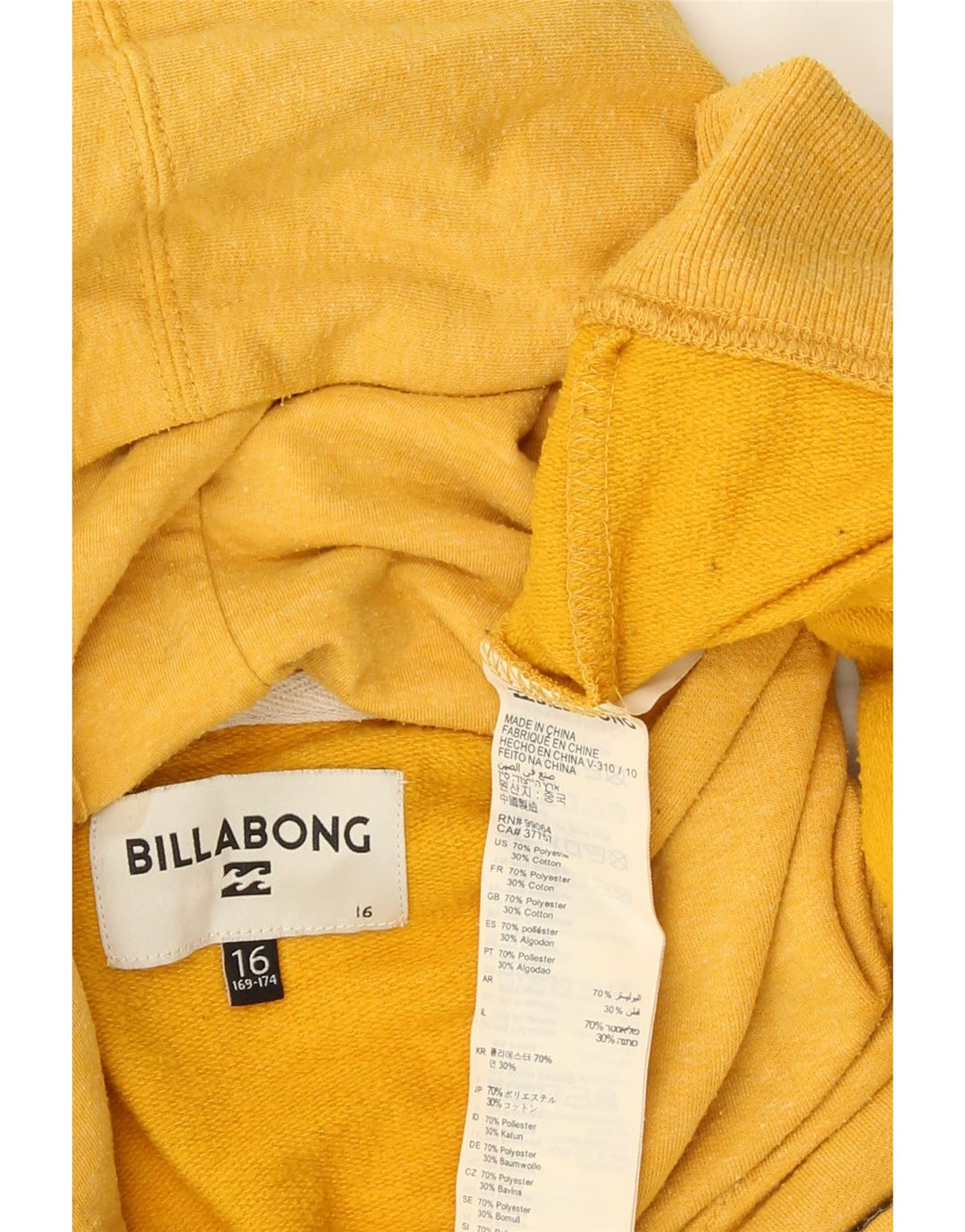 Chłopięcy sweter z kapturem Billabong 15-16 lat, żółty poliester