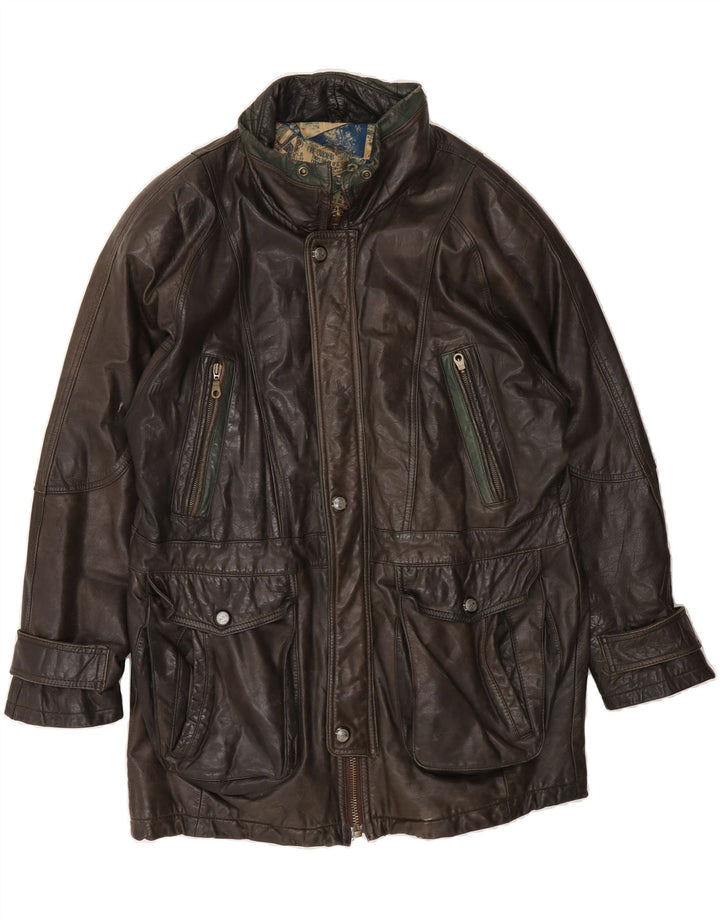 VINTAGE Mens Leather Coat IT 50 Large Brown Leather Vintage Vintage and Second-Hand Vintage from Messina Hembry 