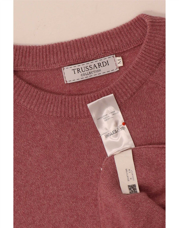 Męski sweter z okrągłym dekoltem Trussardi, średnioróżowa wełna