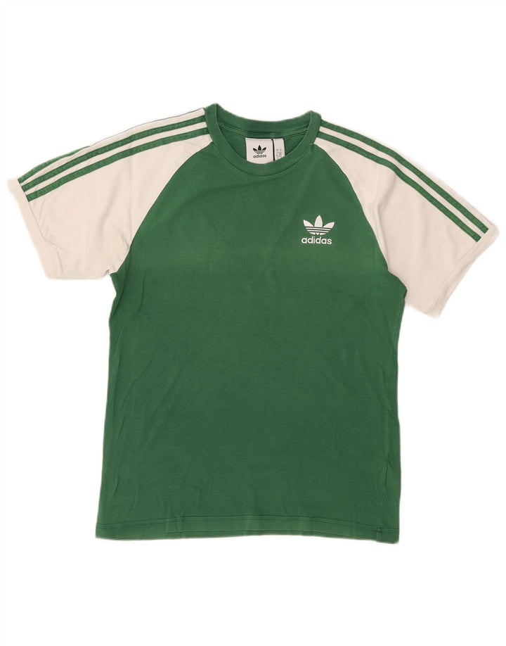 Adidas Męski T-shirt Top Mały Zielony Poliester z blokami kolorów