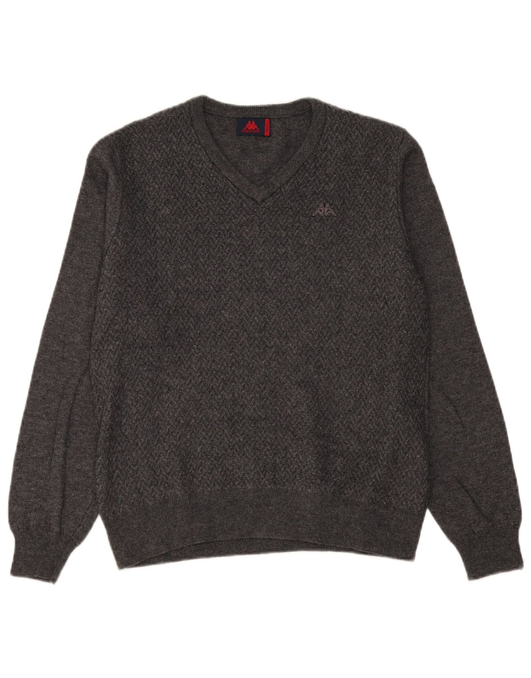 Męski sweter Kappa z dekoltem w szpic, mały, szary, wełniany Chevron
