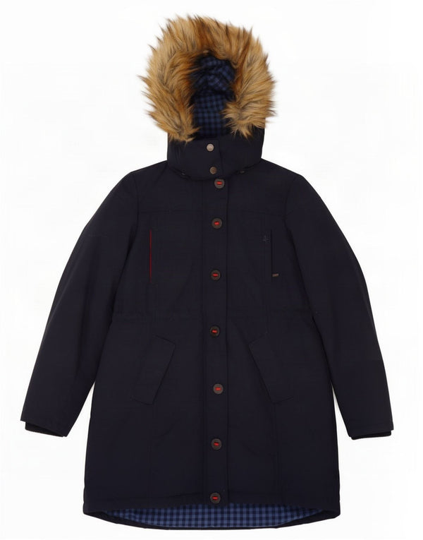 Fat Face Womens Hooded Padded Coat UK 14 Medium Navy Blue Nylon