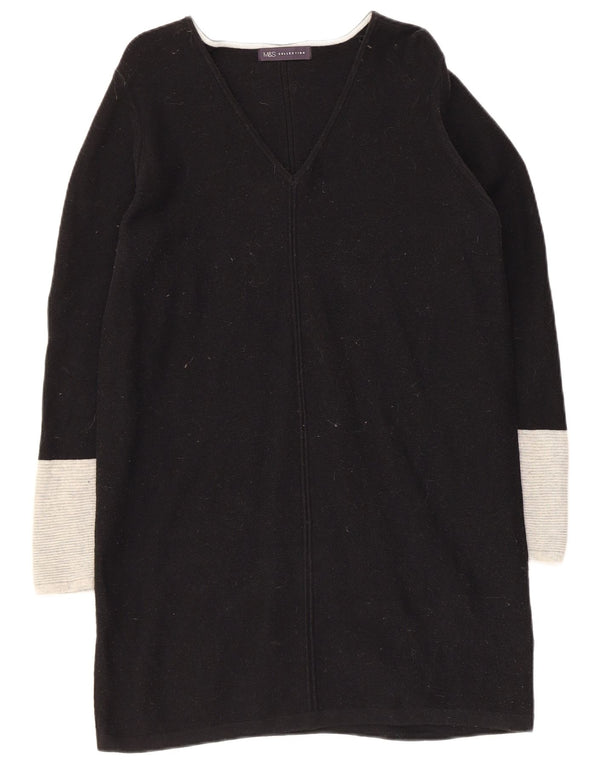 Marks & Spencer Damska sukienka sweterkowa UK 14, duża, czarna, bawełniana w bloki kolorów