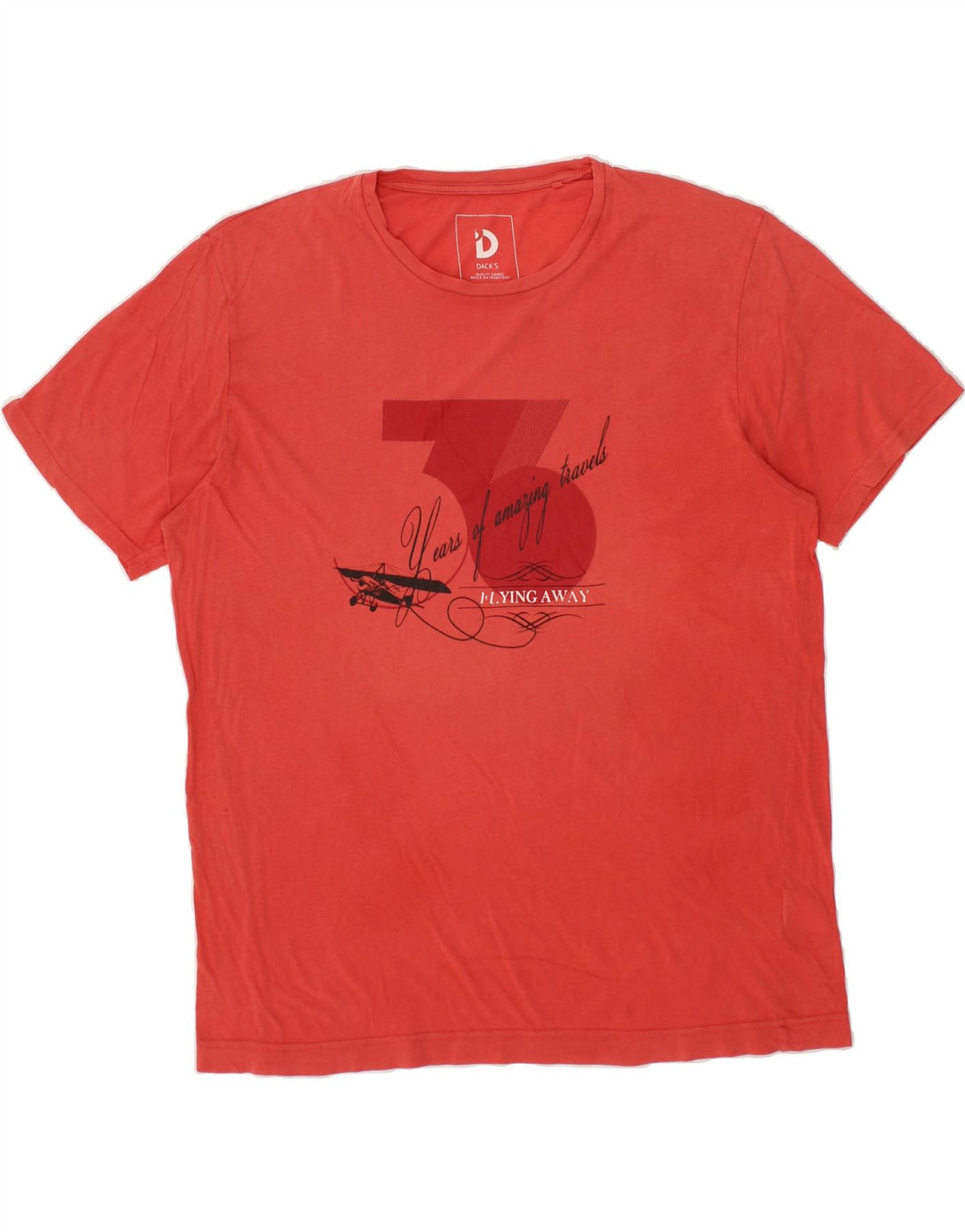 DACK'S Mens Graphic T-Shirt Top 2XL Red Vintage Dack's and Second-Hand Dack's from Messina Hembry 