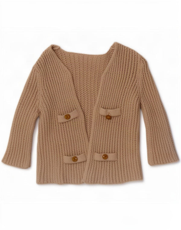 Vintage Womens 3/4 Sleeve Bolero Jumper UK 8 Small Beige
