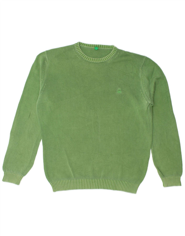 Męski sweter z okrągłym dekoltem Benetton, średnio zielony
