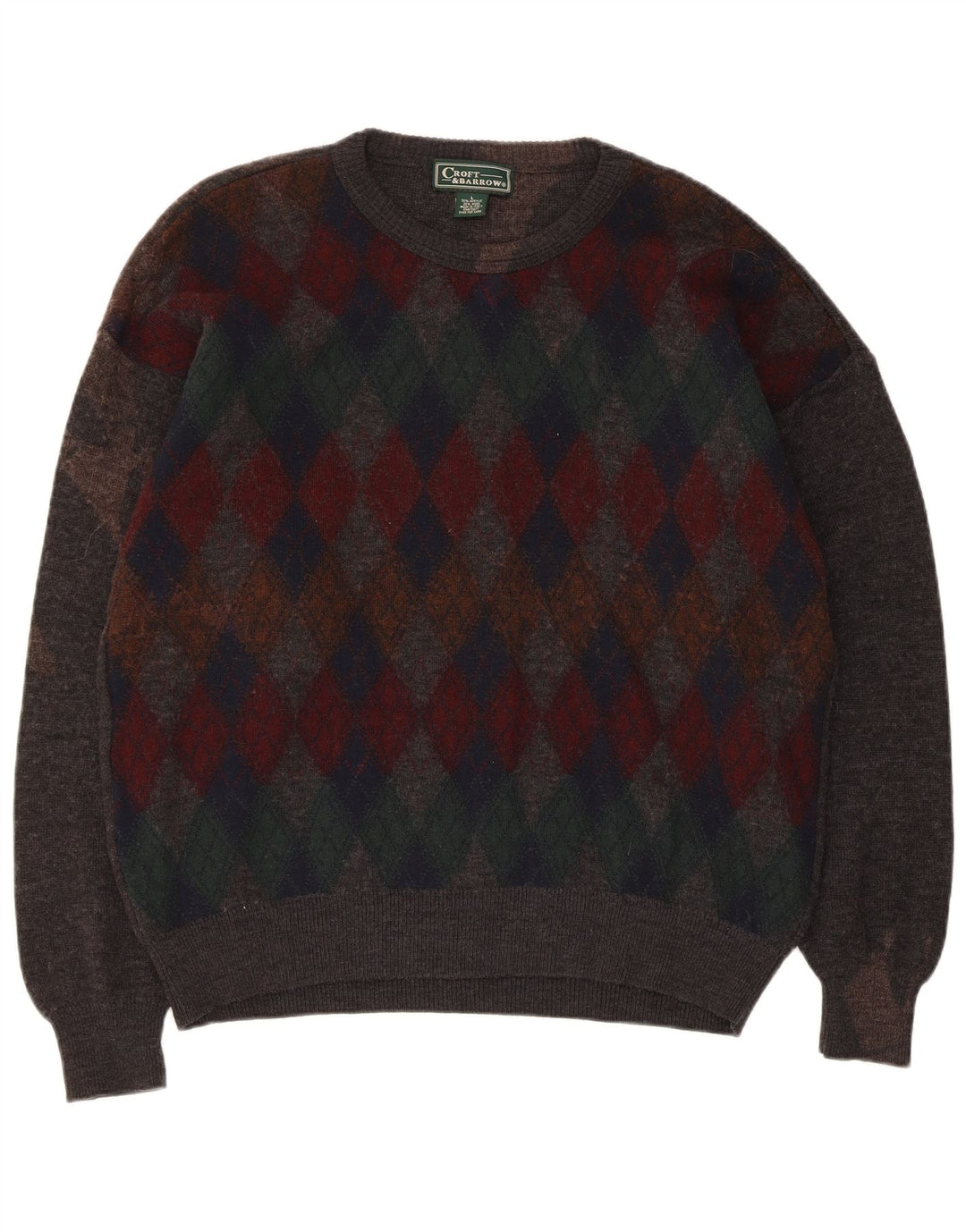 Croft & Barrow Męski sweter z okrągłym dekoltem, duży, szary Argyle/Diament