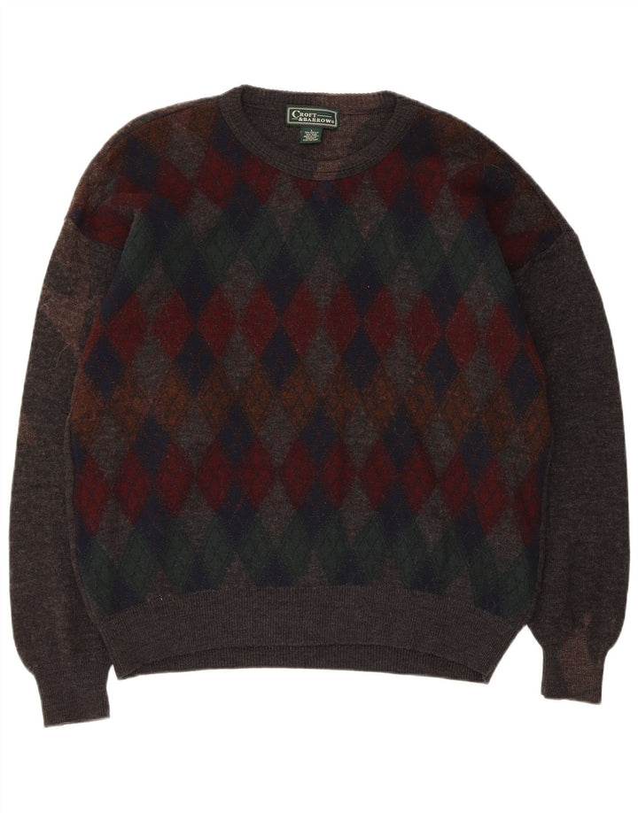 Croft & Barrow Męski sweter z okrągłym dekoltem, duży, szary Argyle/Diament