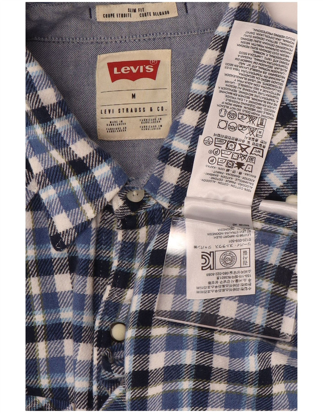 Męska koszula flanelowa Levi's Slim Fit, bawełniana w średnią niebieską kratkę