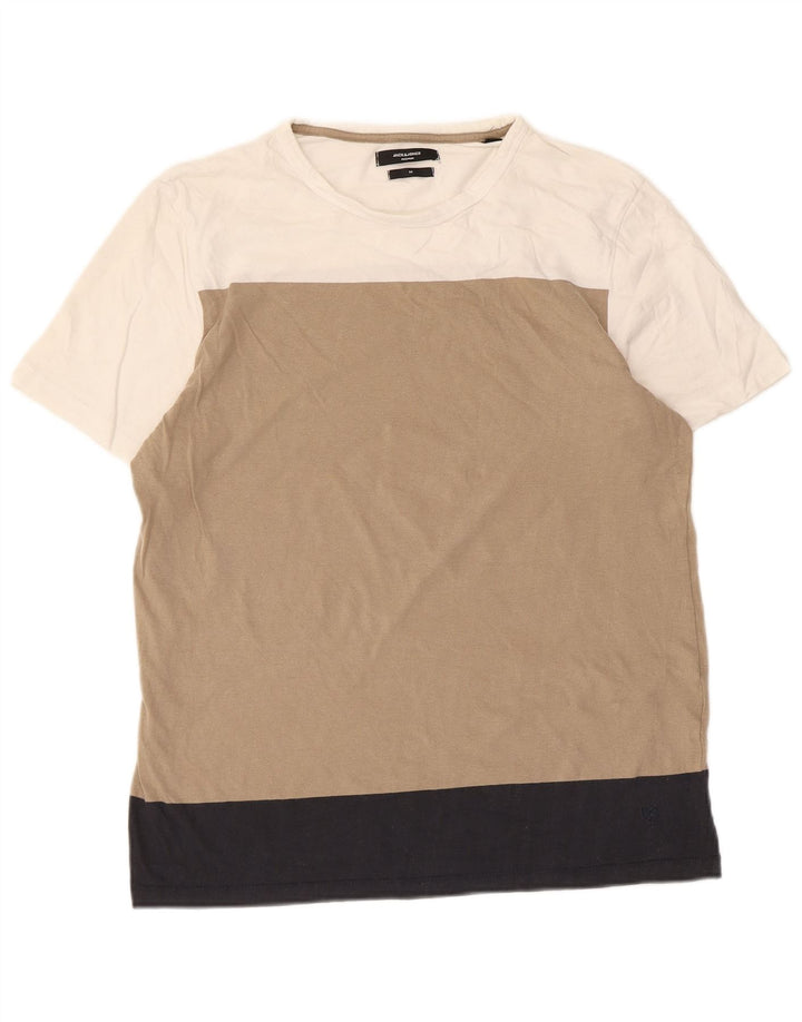 T-shirt męski Jack & Jones, bawełniany, średnio beżowy, z blokami kolorów